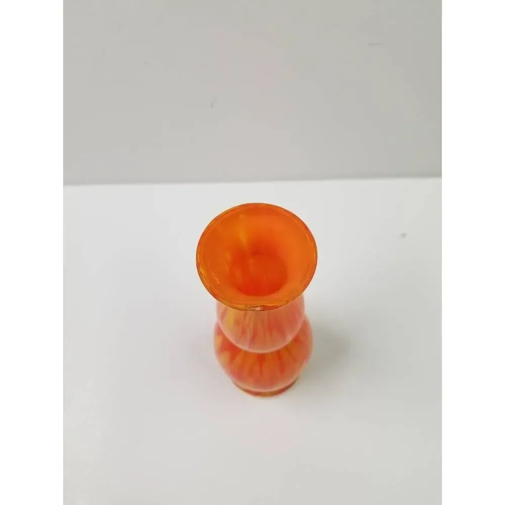 Vintage Czech Spatter Glass Bud Vase Orange Yellow Art Deco End of Day 8.25
